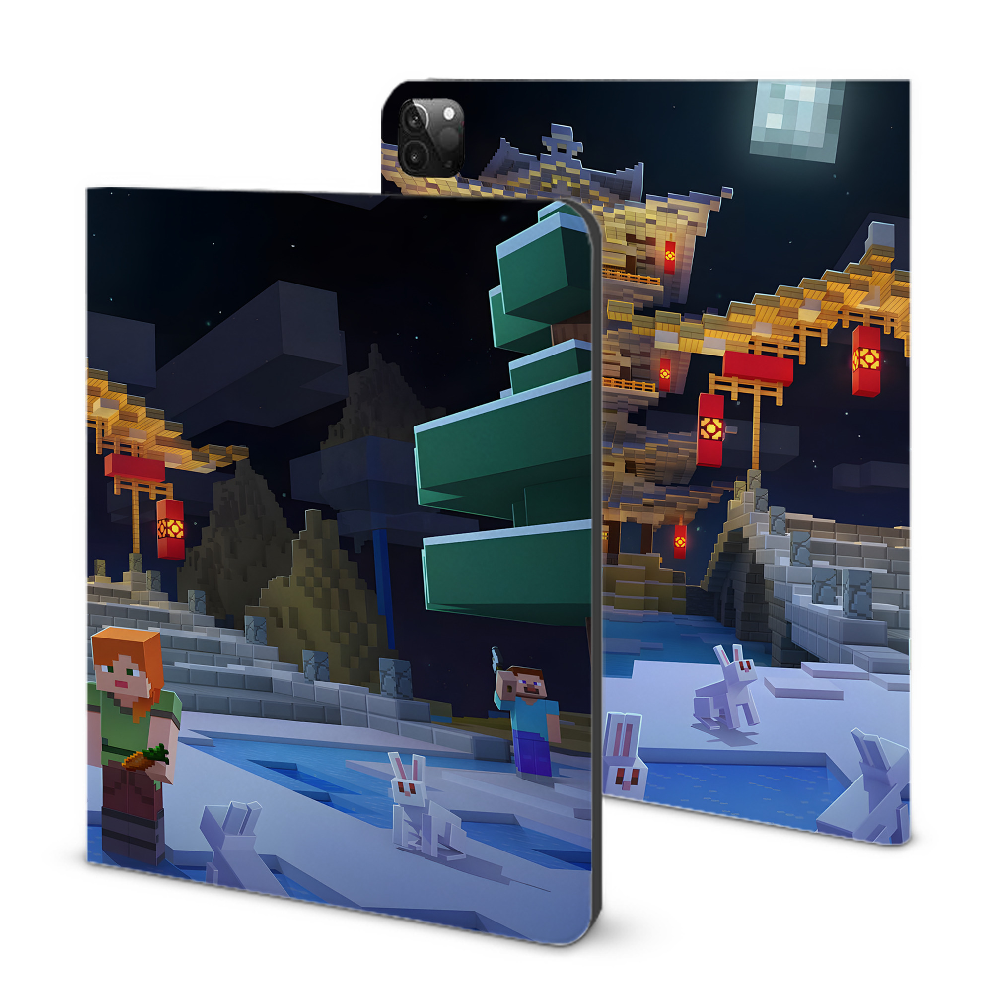 （画像用） マインクラフト ブロックの世界 Minecraft MC Block world IPadケース ペンホルダー付き ブックスタイルデザイン